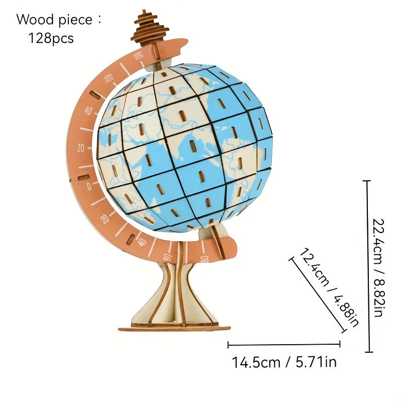 3D Wooden Globe Puzzle Earth Model Building Blocks Toy