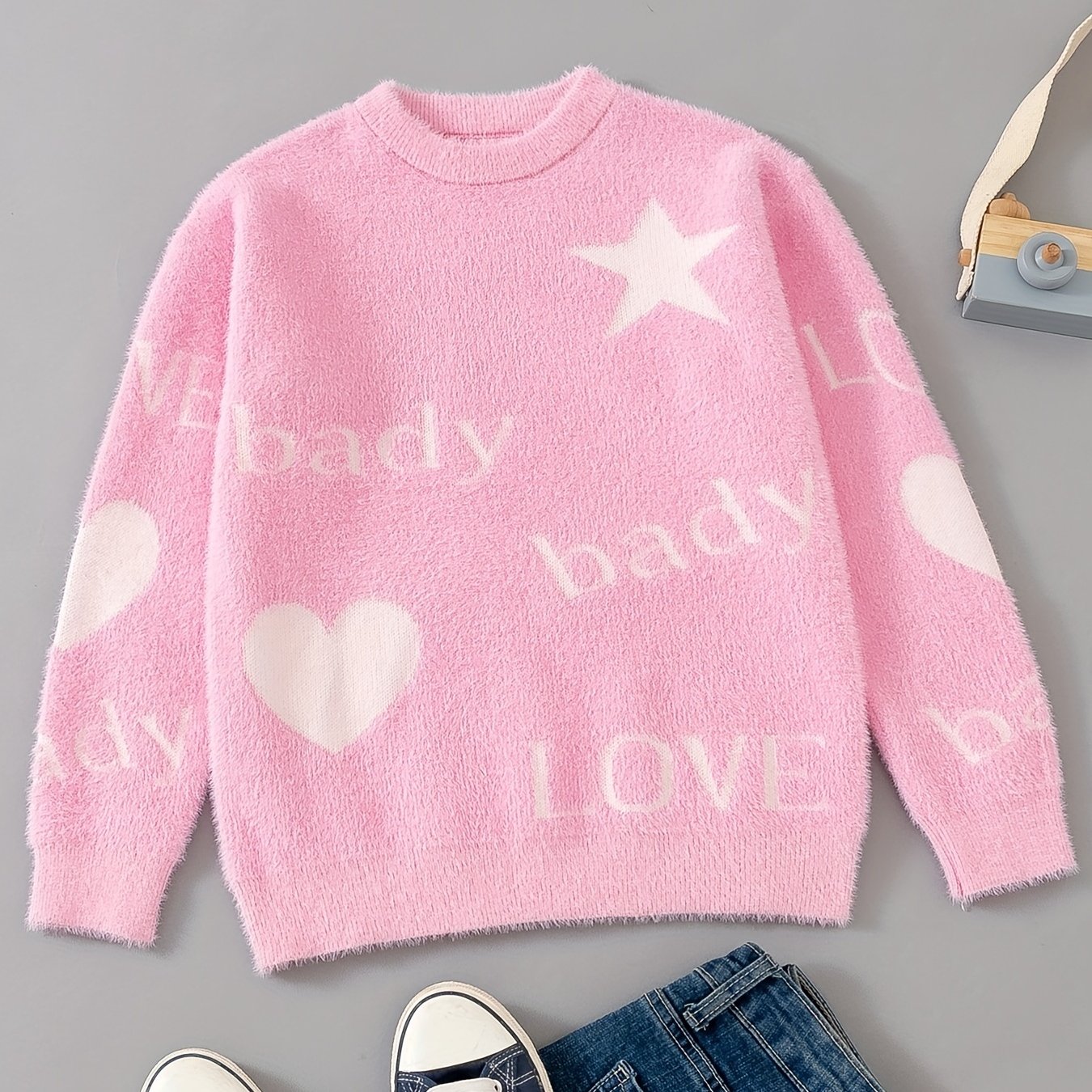 Girls' Knitted Pullover Soft Fleece Warm Sweater