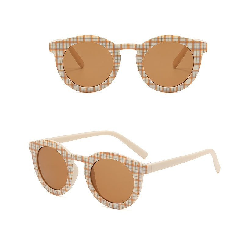 Girls Plaid & Striped Round Frame Sunglasses UV Protection