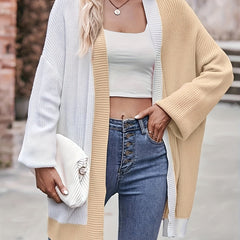  Colorblock Lantern Sleeve Cardigan