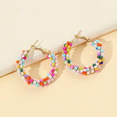 Colorful Rice Bead Hoop Earrings For Women
