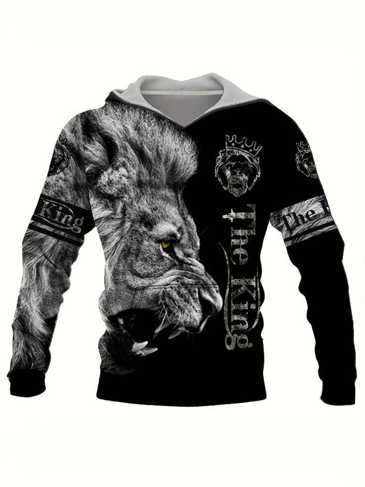 Men's 3D Print Lion Hoodie with Kangaroo Pocket - Autumn Winter