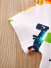 Dinosaur Print Cotton Short Sleeve Romper Jumpsuit