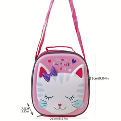 3D Cartoon Cat Pattern Insulated Lunch Bag for Teens and Workers