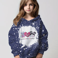Girls' 'Peace Love Kidlife' Print Hooded Sweatshirt Pullover