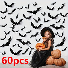 60 Halloween Bat Decorations 4 Sizes Realistic Scary Bat Stickers Home Decor