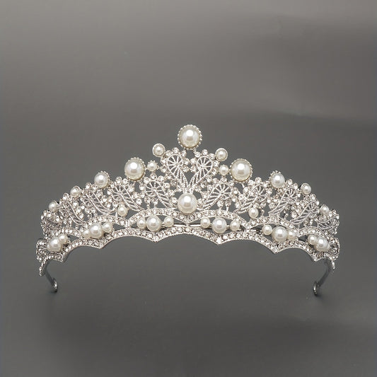Bridal Tiara Headband Faux Pearl Rhinestone Crown