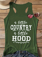  Art Letter Print Tank Top Round Neck Stretch Vest
