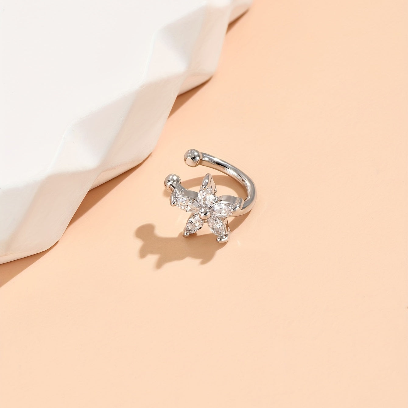 Zircon Inlaid Ear Cuff Flower Design 14K Plated Jewelry