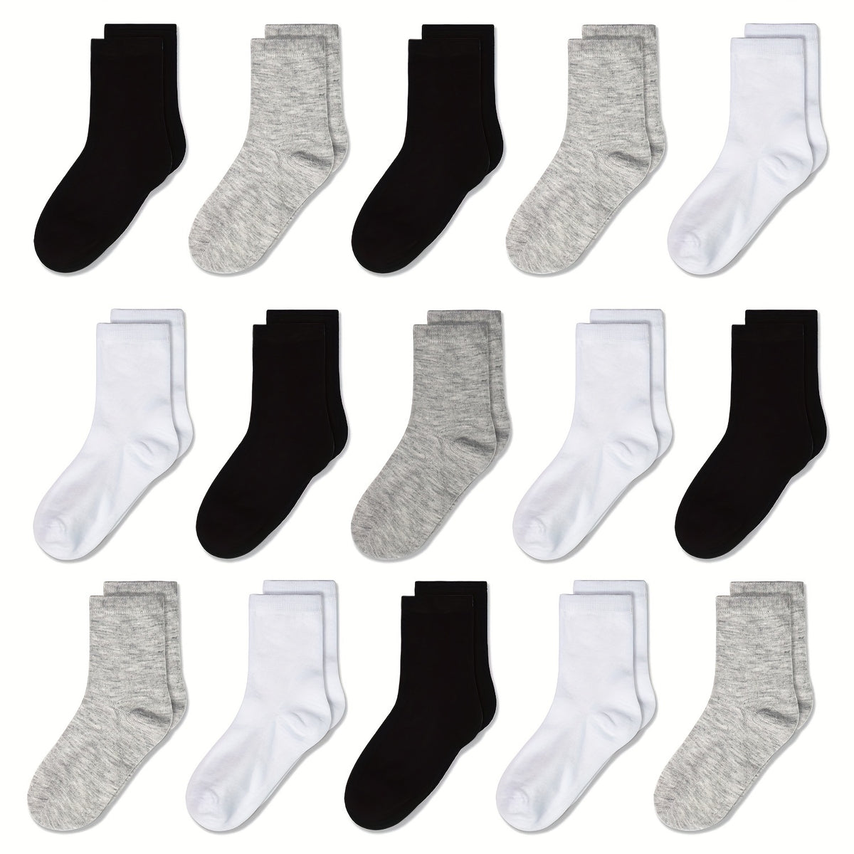 15 Pairs Boys Kids Crew Socks Breathable Casual Plain Children's Socks