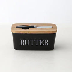 Ceramic Butter Dish With Bamboo Lid - Kitchen Sealed Jar