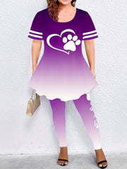  Paw Heart Print Top & Leggings Outfit Set for Women