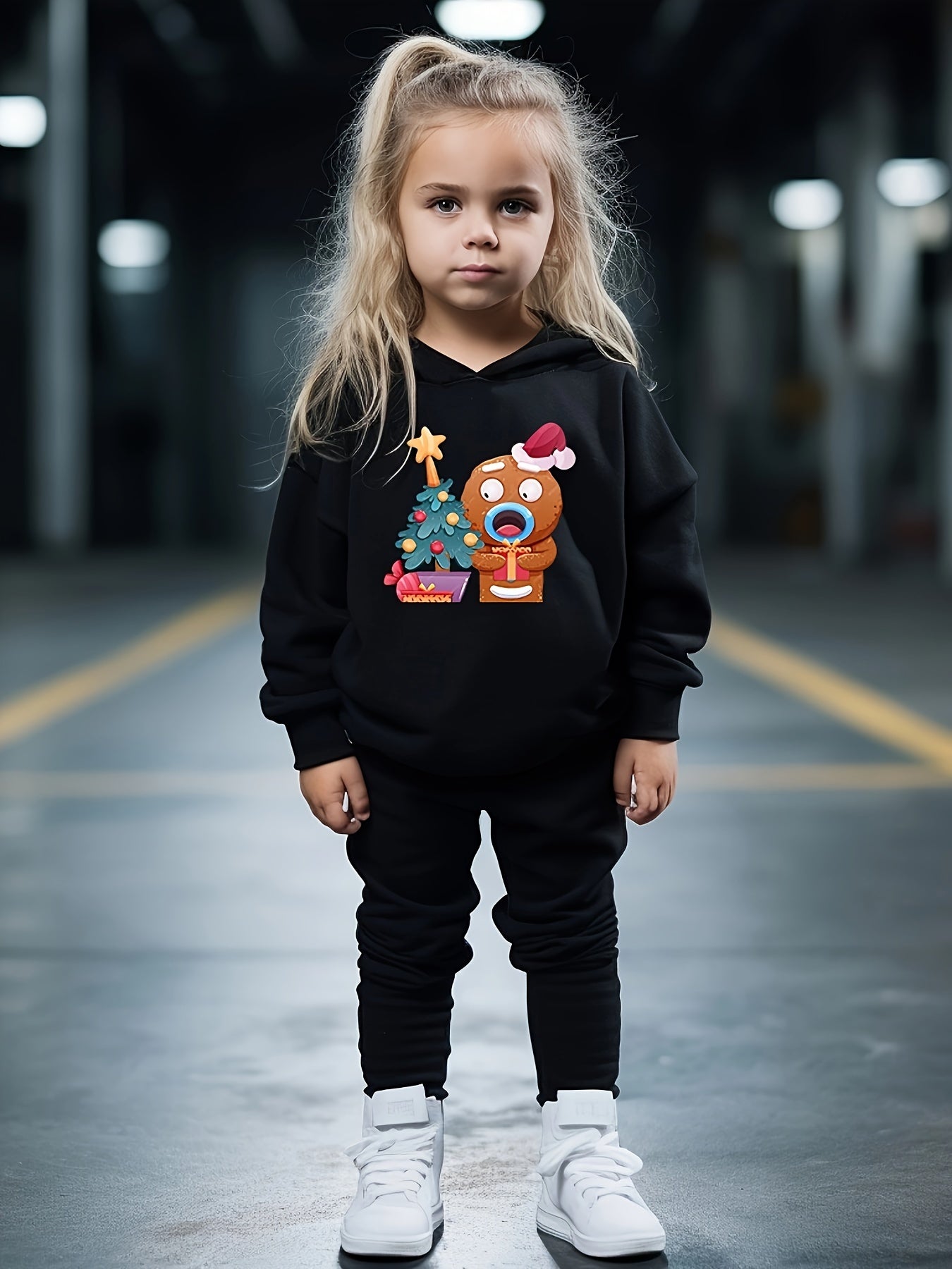 Girls Cartoon Biscuit Hoodie Sweatshirt and Sweatpants Set