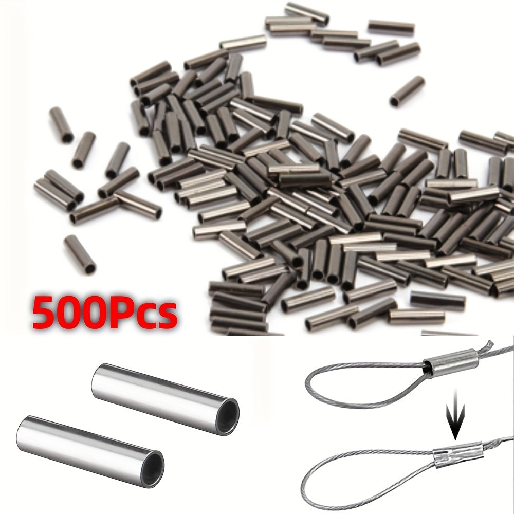 500pcs Copper Tube Connectors Crimping Sleeves Fishing Line Wire Leader