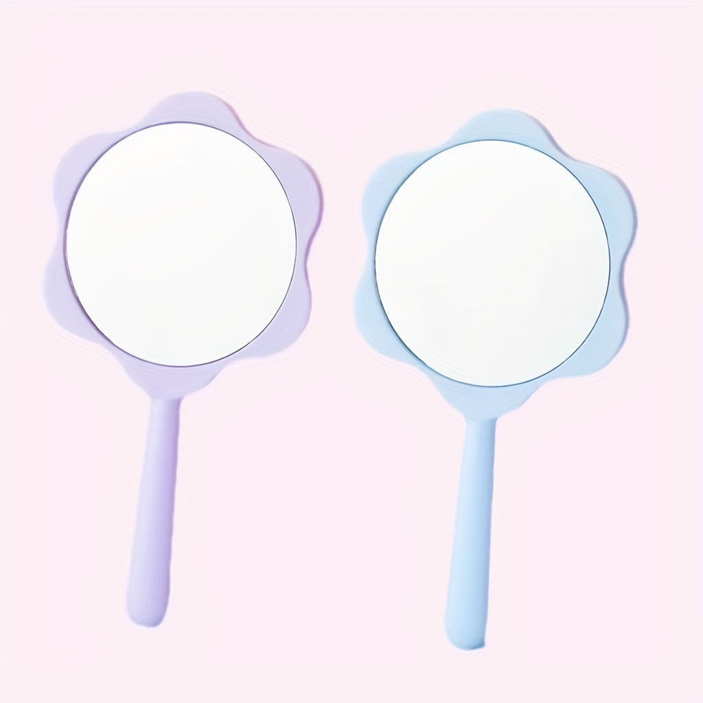 2pcs Cartoon Print Hand Mirror Floral Makeup Vanity Mirror for Girls Women Gift