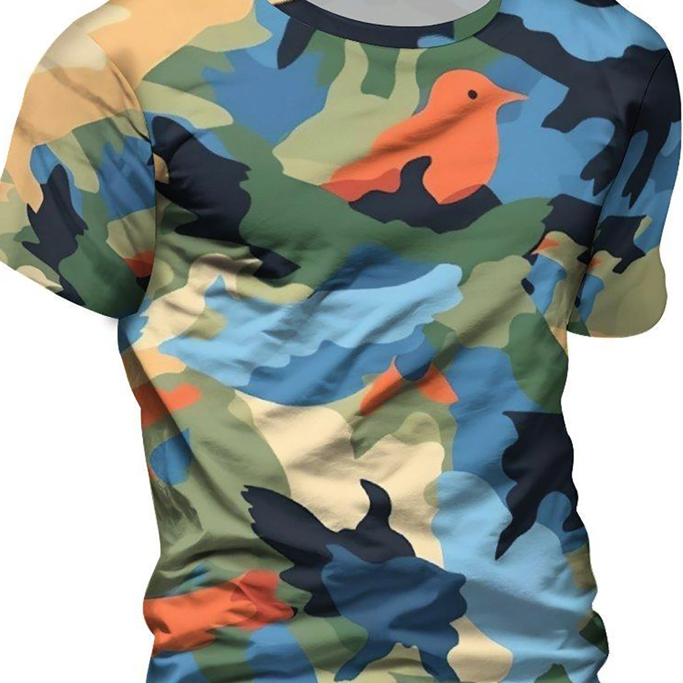Camouflage Bird Pattern Men's Short Sleeve T shirt for Summer