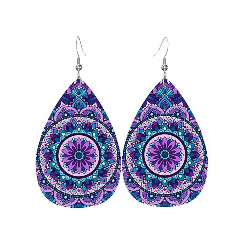 Bohemian Pattern Leather Earring Teardrop Dangle Earrings