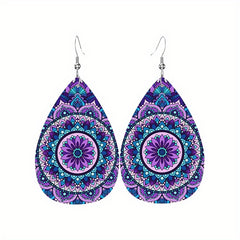 Bohemian Pattern Leather Earring Teardrop Dangle Earrings