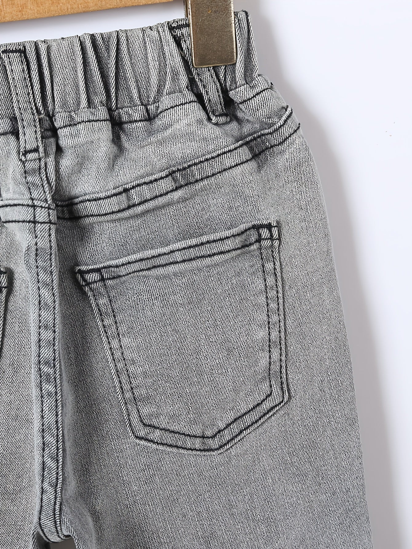Girls Light Gray Washed Stretch Tapered Denim Trousers