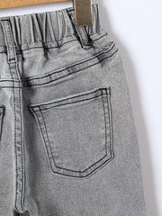 Girls Light Gray Washed Stretch Tapered Denim Trousers