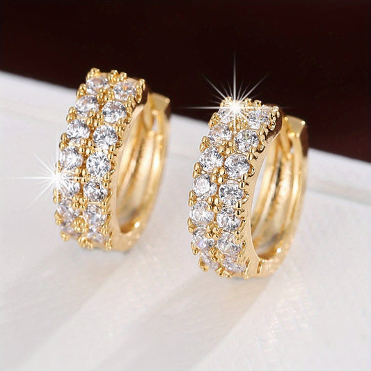Zircon Decor Hoop Earrings Minimalist Style Copper 18K Plated