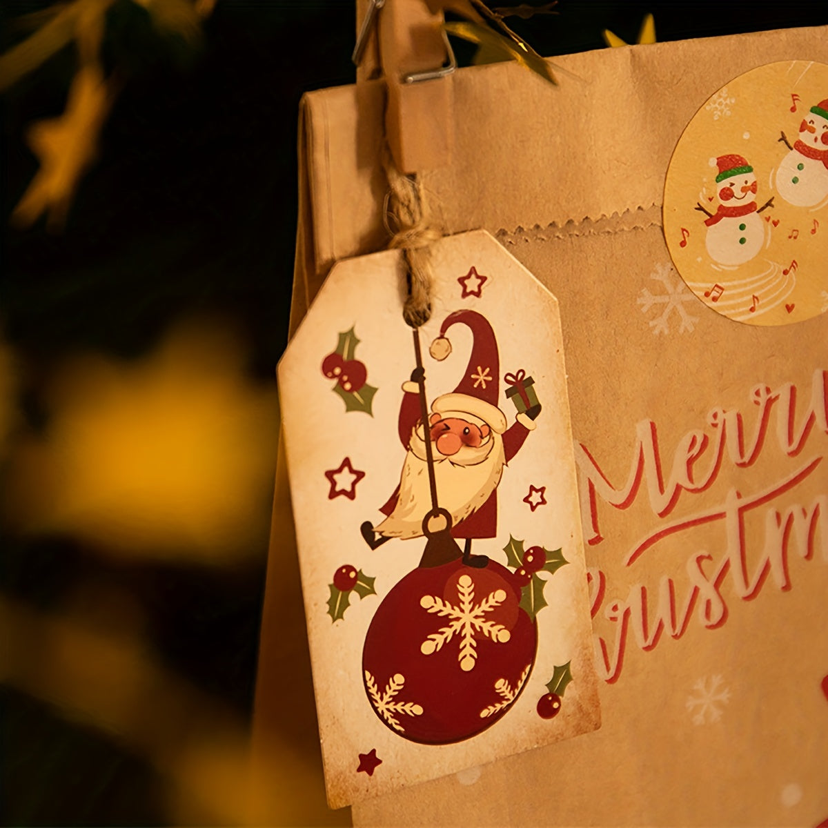 50pcs Vintage Christmas Holiday Blessing Card Santa Snowman Print Gift Tag
