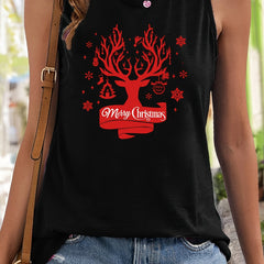 Christmas Tree Print Tank Top Crew Neck Fitted Sleeveless Sports Top