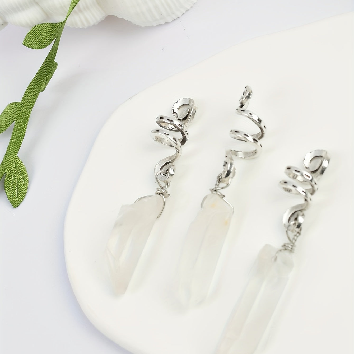 3pc Natural Crystal Swirl Bead Hair Ring Charm Hair Accessories