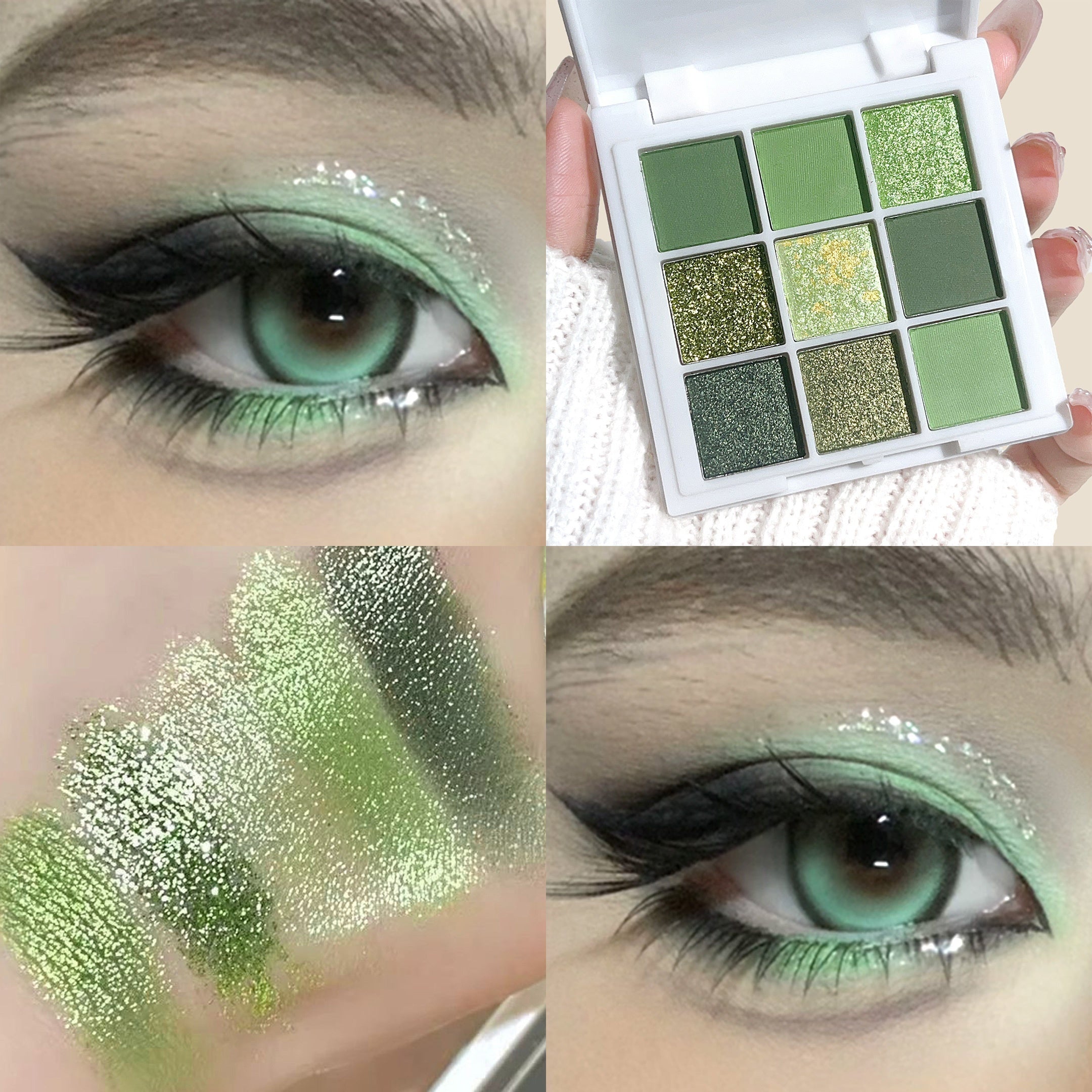 Green Eyeshadow Palette Matte & Shimmer Effects Waterproof Long Lasting