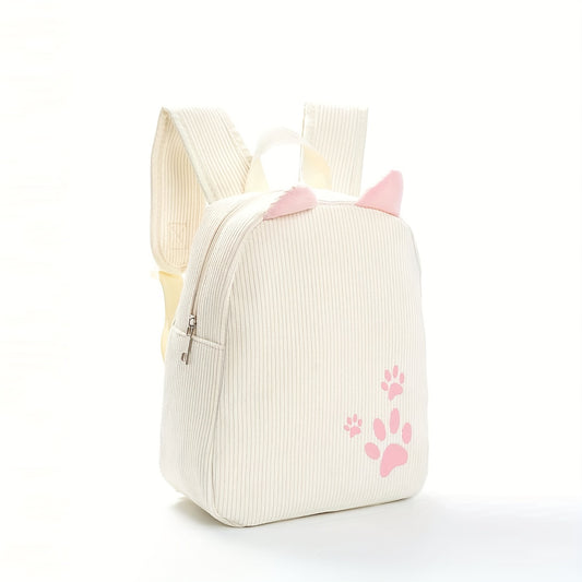 Corduroy Rabbit Ear Footprint Backpack Lightweight Waterproof Schoolbag