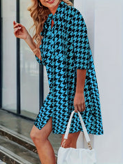  Houndstooth Print Button Up Blouse