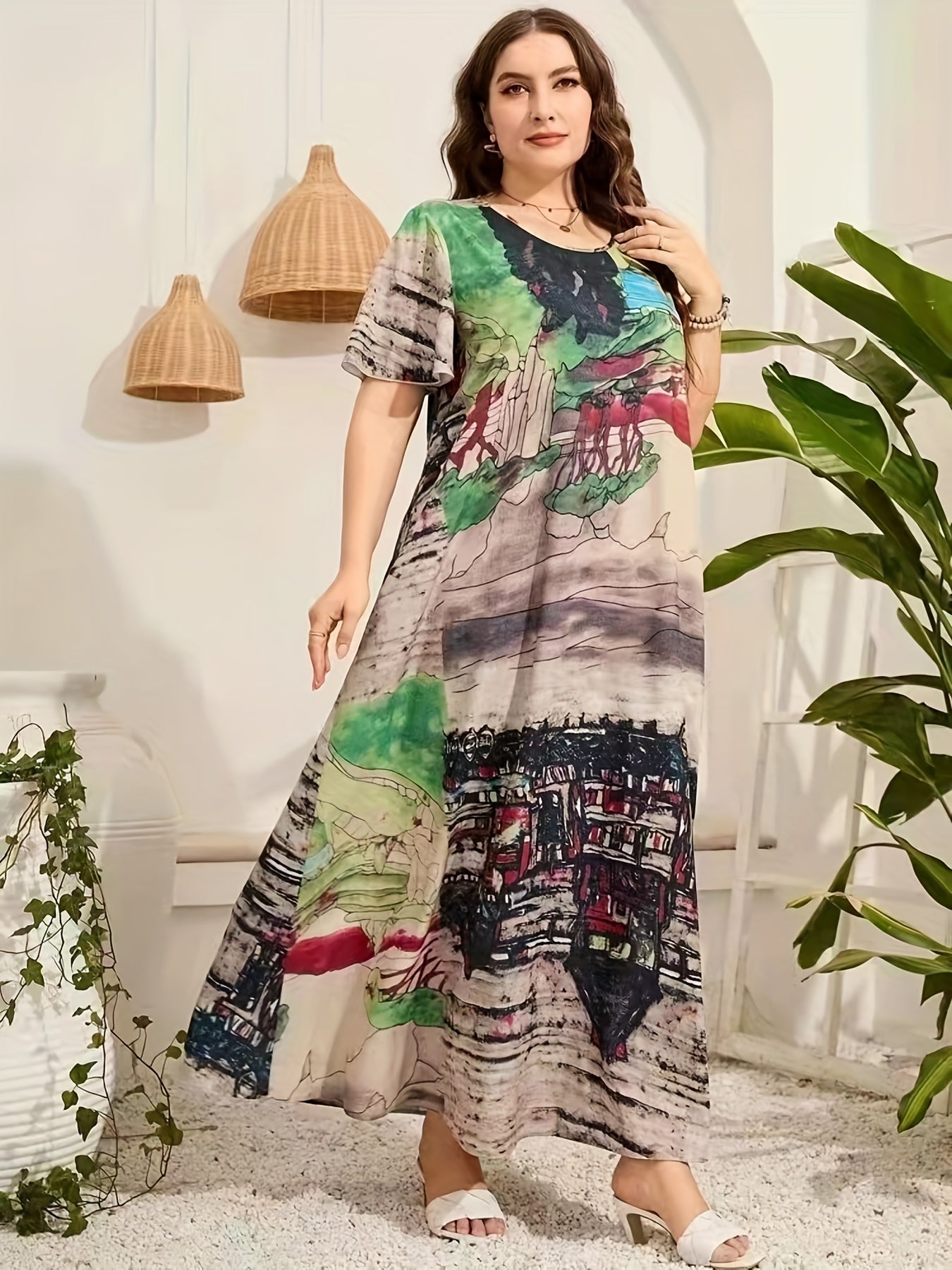  Landscape Print Maxi Dress