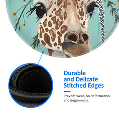 Gentle Giraffe Mouse Pad Round Non-slip Rubber Mouse Mat for Office Computers
