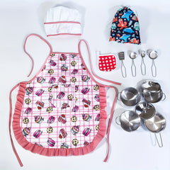14pcs Kids' Pink Dinosaur Cooking Set w/ Apron Hat & Accessories
