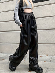  Faux Leather Wide Leg Trousers