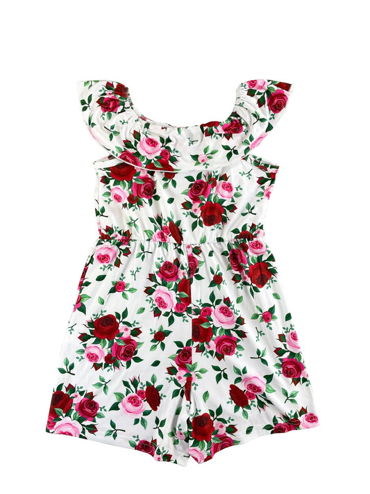 Toddler Girls Flowers Off Shoulder Rompers Jumpsuits