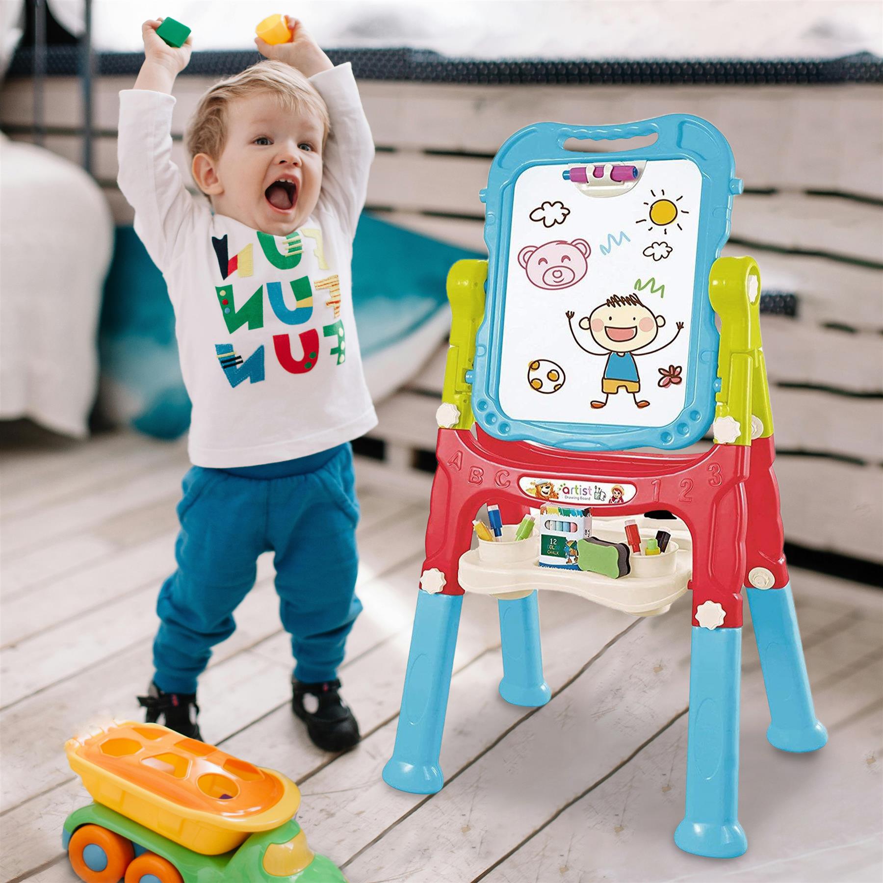 Double Sided Magnetic Drawing Board Easel Chalk