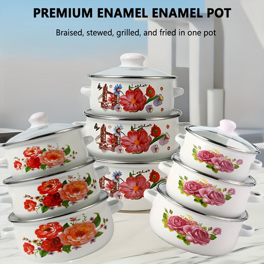 3pcs Enamel Soup Pot Barbecue Pot Stew Pot Set