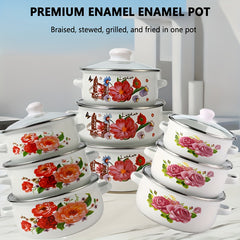 3pcs Enamel Soup Pot Barbecue Pot Stew Pot Set