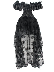 Gothic Jacquard Corset Bustier & Mesh Skirt Set