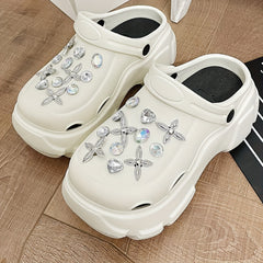 Women's Rhinestone Platform Clogs Heeled Sandals