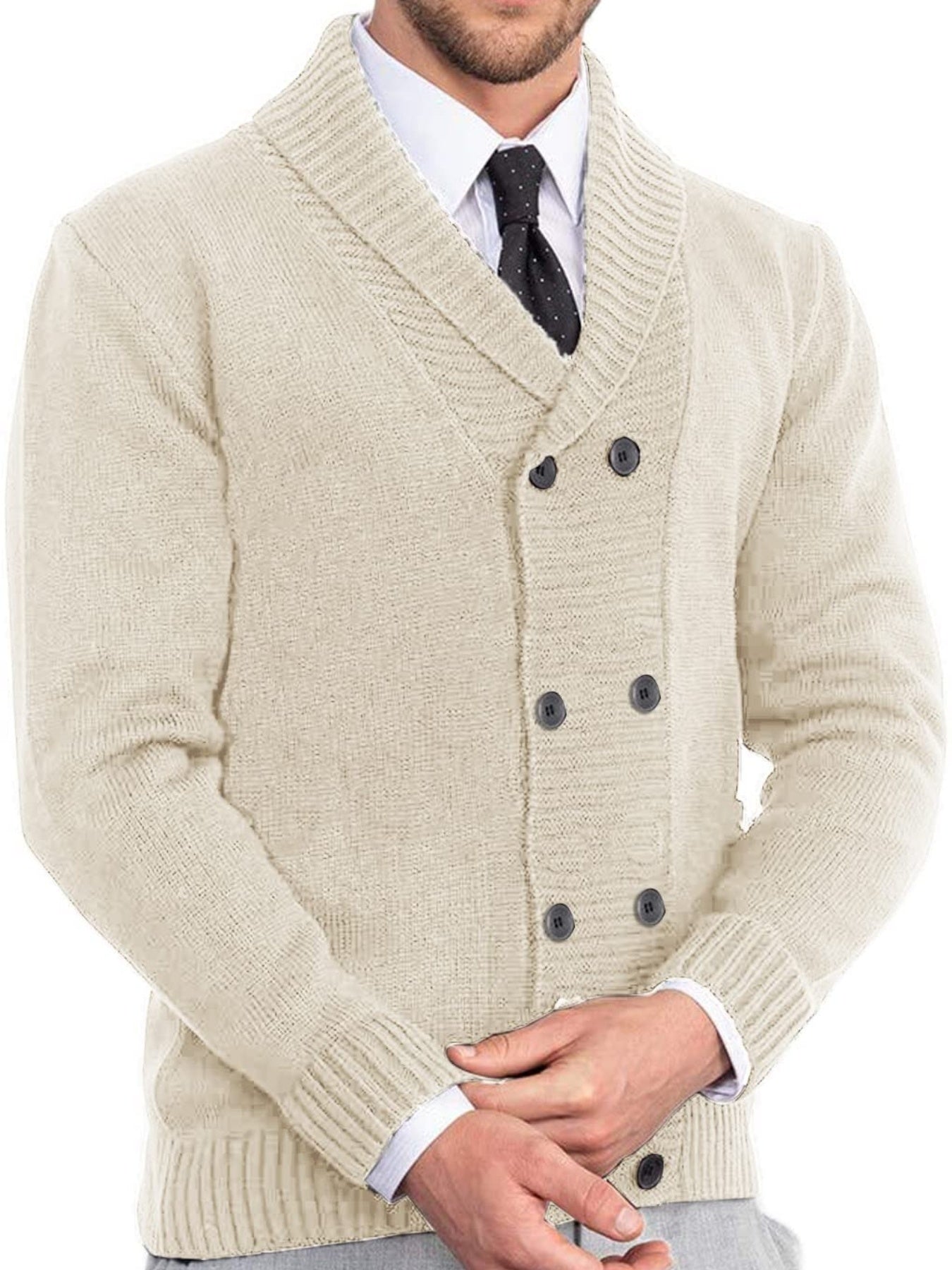 Men's Shawl Collar Cardigan Sweater Button Slim Fit Knit Top