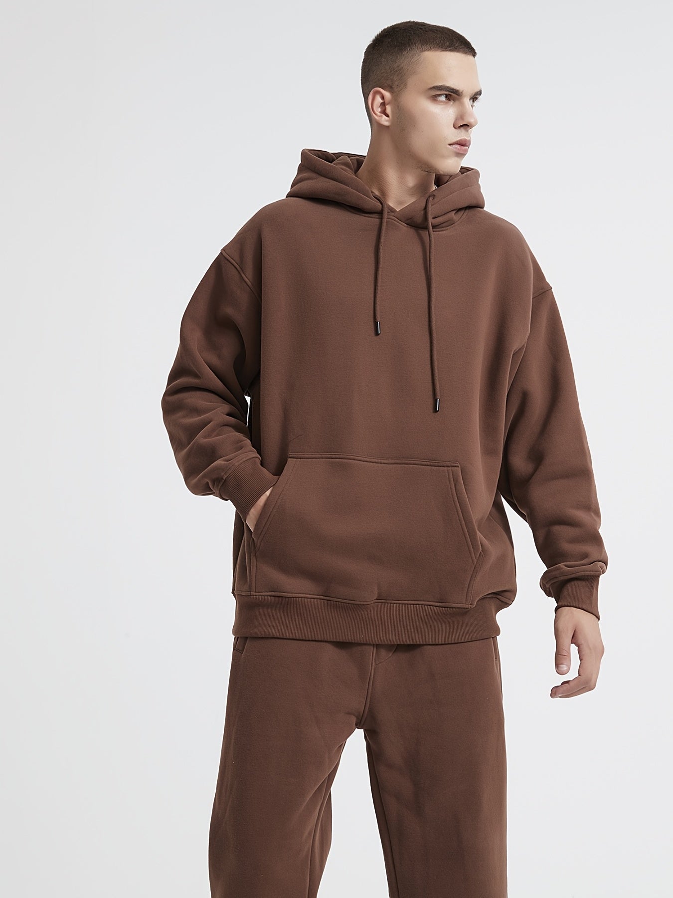 Men's Coffee Hoodie Casual Polyester & Cotton Hooded Sweatshirt