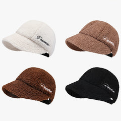 Letter Embroidery Baseball Cap Lamb Wool Winter Fisherman's Hat