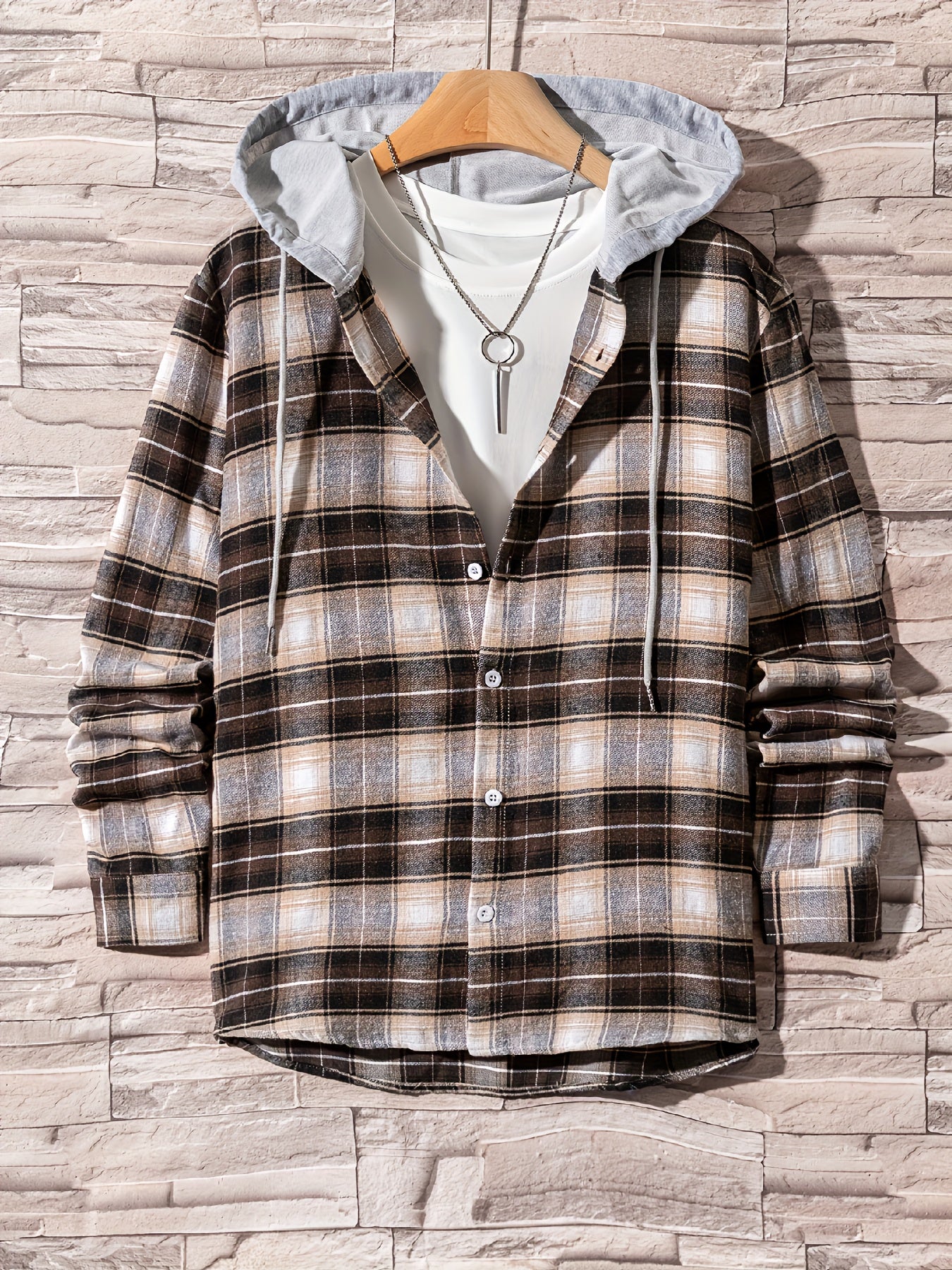 Men's Retro Plaid Shirt Jacket Hooded