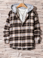 Men's Retro Plaid Shirt Jacket Hooded