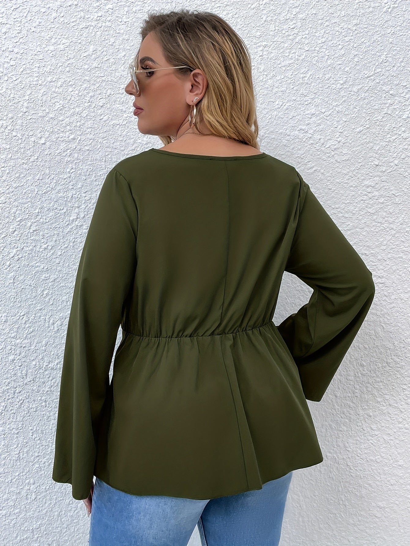  Long Sleeve Peplum Top with Belt