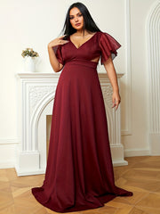  Solid Eyelet Embroidered Maxi Party Dress