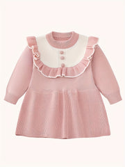 Ruched Trim Flower Pattern Dress for Toddler Girls