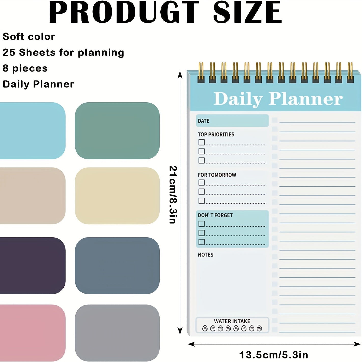 8pcs Spiral Daily Planner Notepad 13 X 19 To Do List Notebook